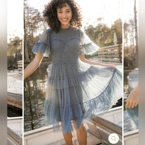 Ivy City Slate Blue Dress whimsical short dress